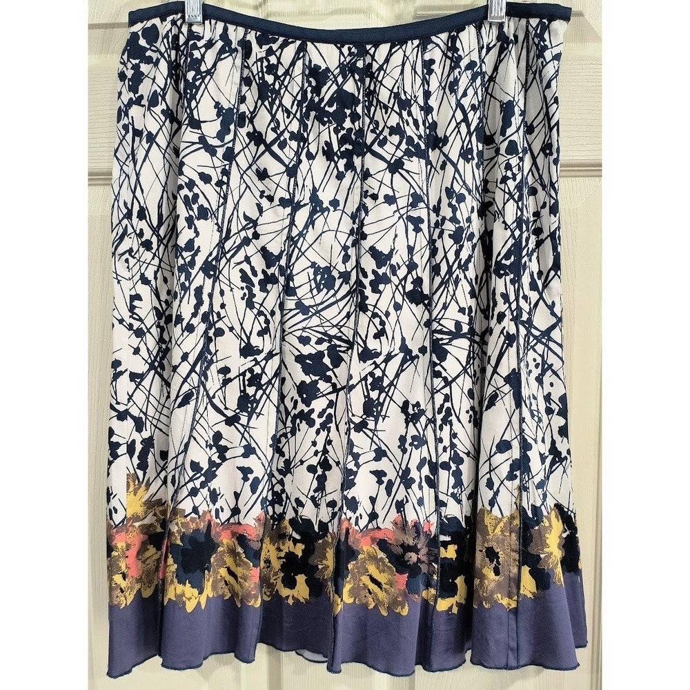 Nic+Zoe Womens Size 14 Abstract Floral Branch Print A-Line Paneled Skirt Navy‎